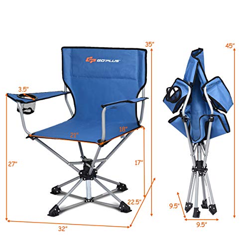 Goplus Swivel Camping Chair w/Cup Holder & Carrying Bag, Foldable 360