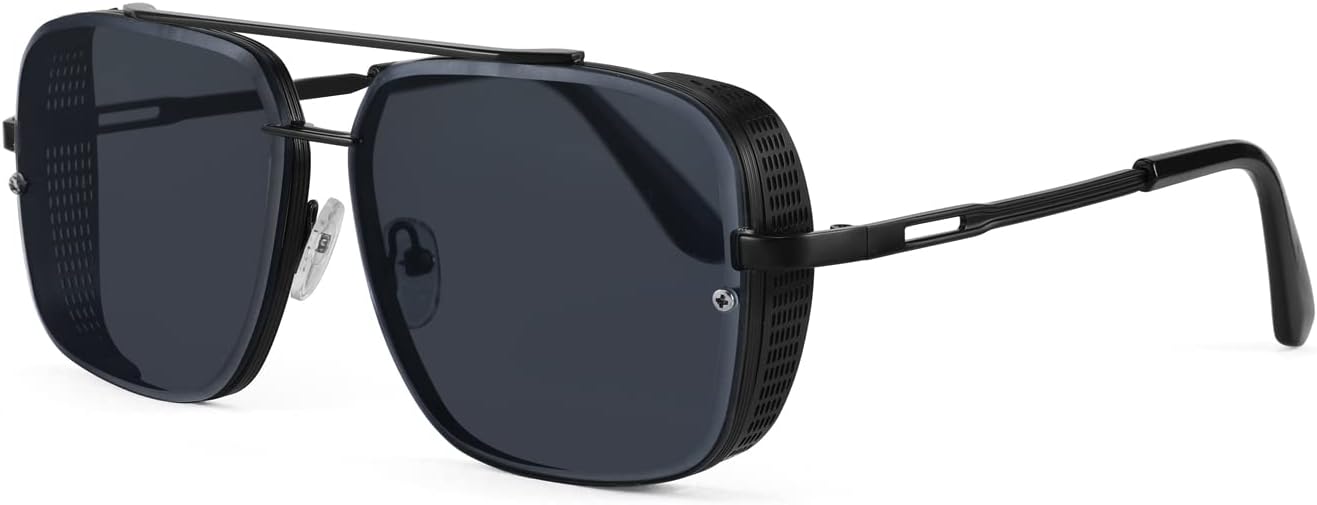 Square Pilot Steampunk Sunglasses for Women Men Vintage Metal Side Shield Sun Glasses B2894
