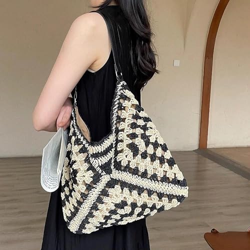 Boho Straw Beach Bags for Women Summer Beach Tote Bag Vintage Classic Shoulder Bag Straw Bags Women Handbags for Travel Vacation2
