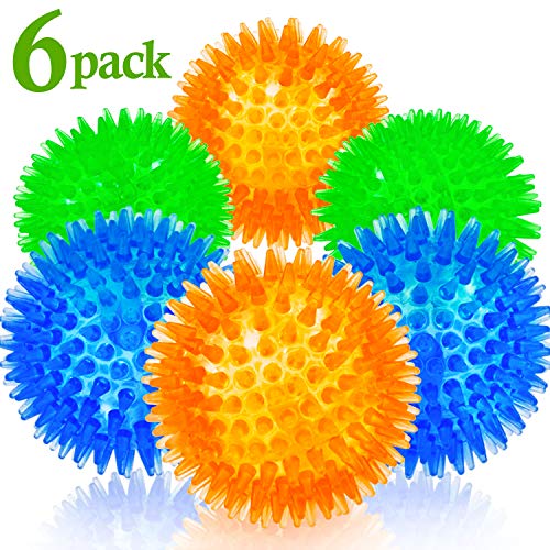 Squeaky Balls for Dogs Small, Fetch Balls for Dogs Rubber 6 Pack Bright Colors TPR Puppy Toys Dog Toy Balls Dog Squeaky Toys Spike Ball Dog Chew Toys for Small Dogs Pet Toys for Puppy Teething Toys