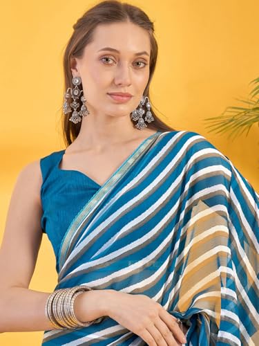 Image of SIRIL Women's Printed Chiffon Saree with Unstitched Blouse Piece