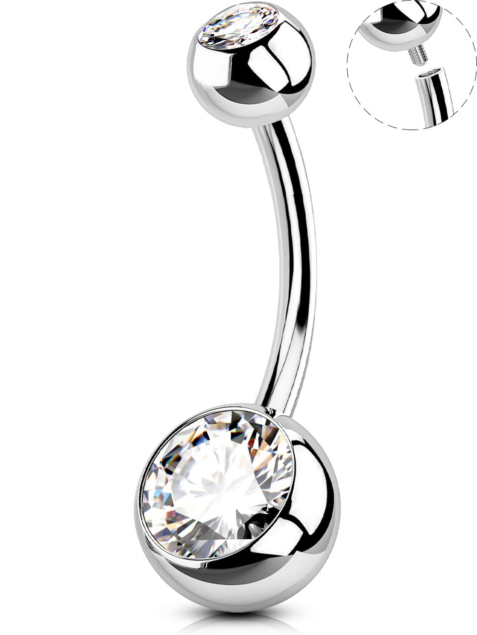 OUFER Body Piercing Internally - Piercing para ombligo de acero inoxidable 316L, 10, 12, 14 mm, 14 g, extra largo, Acero inoxidable