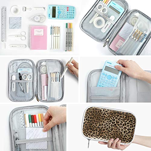 Image of Leopard Print Pencil Bag Case Zipper Pencil Holder Organizer Stationary Pen Bag Cosmetic Makeup Bag Pouch Purse for School Office Supplies