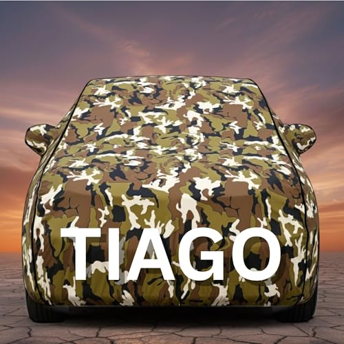 Image of Premium Jungle Series 100% Waterproof Car Body Cover for Tiago Cover (All Models) with Mirror Pockets | Triple Stitched, Elastic, Custom Fit, Heat Resistant, Anti-Dust, All-Weather Cover