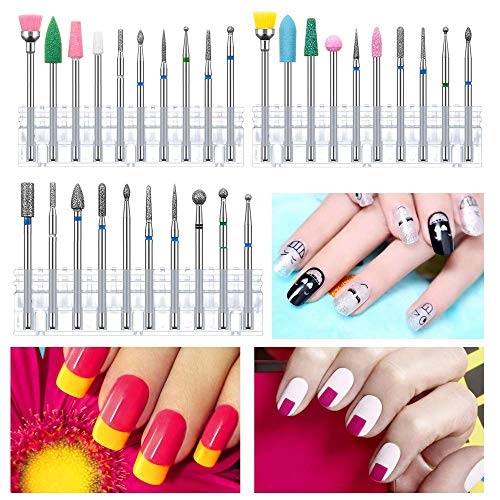 30PCS Diamond Nail Drill Bits Set, Carbide Drill Bits Cuticle Drill Bits Professional Nail File Bits With Brushes Cuticle Cleaner Bit for Electric Manicure Machine Home Salon Use