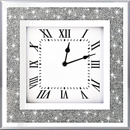 Dmdfirst 30FANG ZHONG Crystal Crush Diamond Mirrored Square Wall Clock thumb #1
