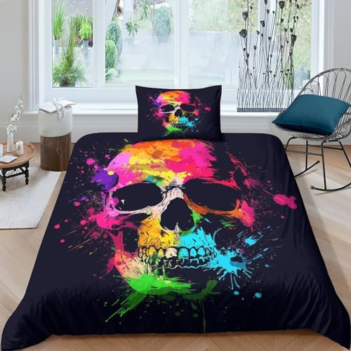 Housse de couette crâne 3D respirante 3 pièces en microfibre douce