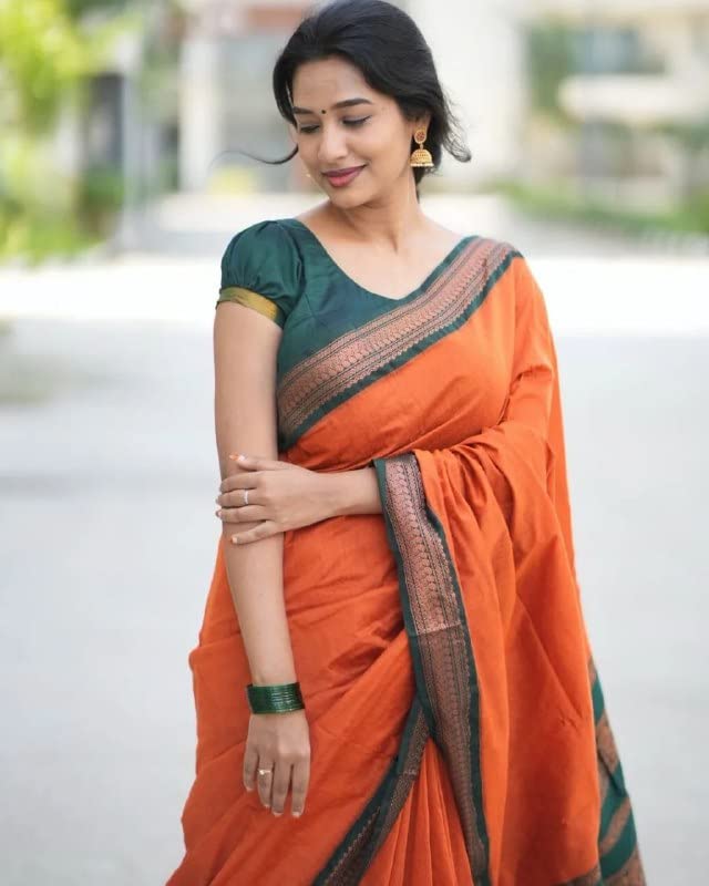 Image of Flosive Women's Kanjivaram Silk Saree With Handloom Weaving Work With Blouse Piece
