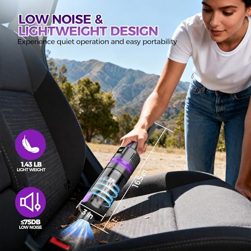 Image of Handheld Vacuum Cordless Rechargeable 2-Speed Modes| 3-in-1 Portable Cordless Vacuum Cleaner with Charging Dock, for Car Home Office and Pet Hair (Purple)