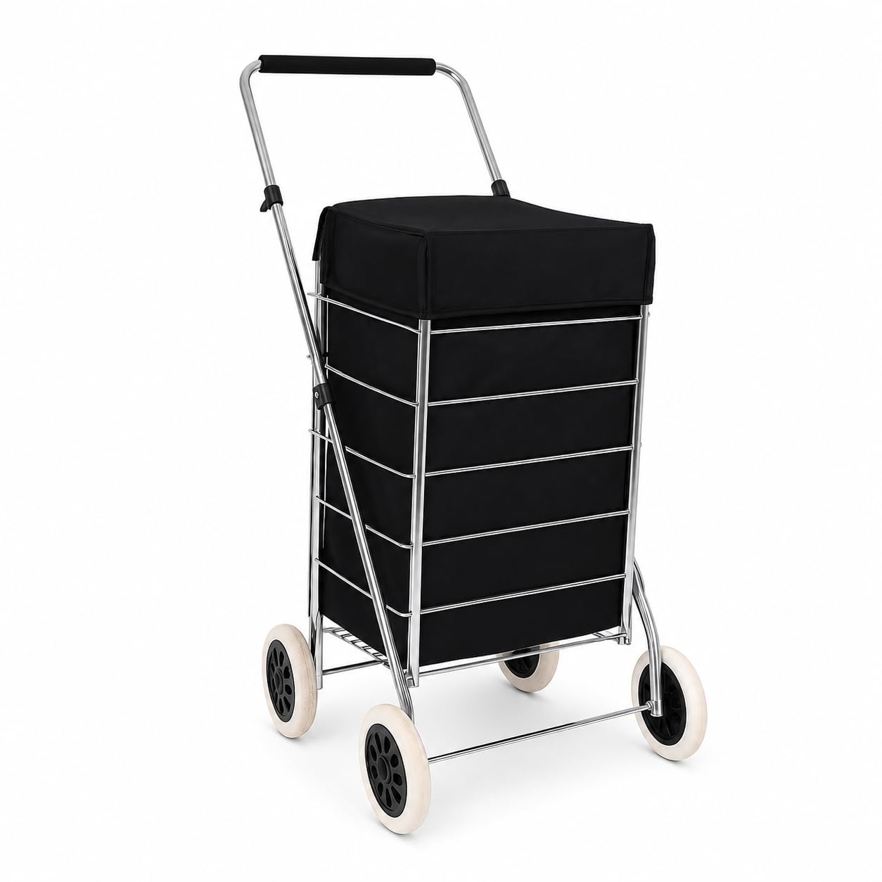 4 Wheels 60L litre Lightweight Shopping Grocery Trolley With Insulated Cooler Bag Travel Folding Cart Luggage Waterproof Cooling Bag Hard Wearing & Foldaway for Easy Storage (BLACK)