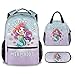 PoshWrap Mermaid Girls Backpack with Lunch Box, Set of 3 School Backpacks Matching Combo, Lightweight Colorful Bookbag And Pencil Case Bundle