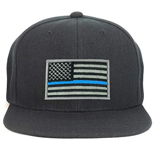 Armycrew Youth Kid Size Thin Blue Line American Flag Patch Flat Bill Snapback Baseball Cap - Main Image
