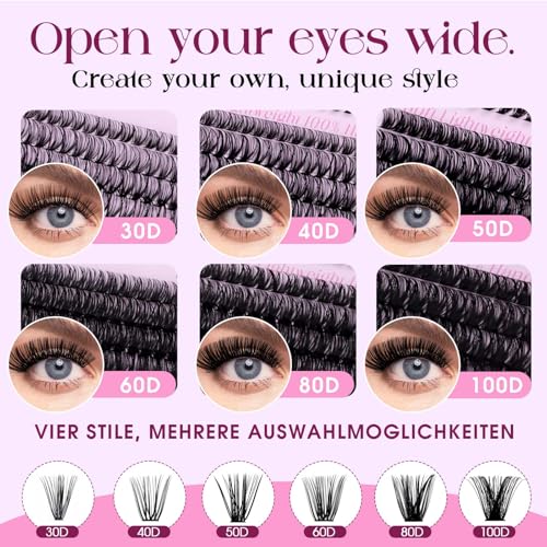 Zestaw klastrów D Curl Indywidualne rzęsy, 6 stylów 30D-40D-50D-60D-80D-100D Zestaw rozszerzeń rzęsy DIY 10-16mm Natural Look
