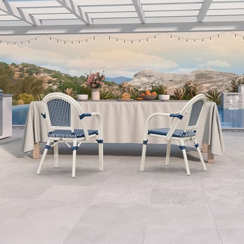 Image of PURPLE LEAF Outdoor Dining Armchairs Set of 4, White Finish, Deep Blue