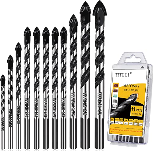 11Pcs Masonry Drill Bit Set & Cement Drill Bit, Professional Drill Bit Set For Glass/Brick/Plastic/Cement/Wood/Tile/Etc, Industrial Strength Carbide Drill Bit Tip, 1/8"-1/2" By Titggi #TOP11
