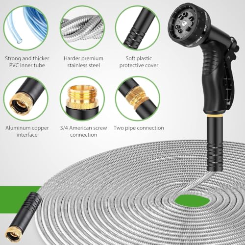Image of CXEZSIK Garden Hose metal 100ft Lightweight, Non-Expanding, Leak-Proof Metal Connector, No-Knot No-Tangle, Easy to Store and Carry, Wear-Resistant, 3 /4GHT Flexible Water Hose for Yard, Outdoor | CXEZSIK Garden Hose 100ft metal hose