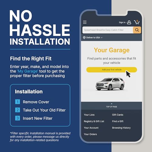 Image of Spearhead Odor Defense Breathe Easy AC & Heater Cabin Filter | Fits Select 2007-2020 Chrysler /Dodge /Jeep /Ram Like OEM | Up to 25% Longer Lasting w /Activated Carbon (BE-729)