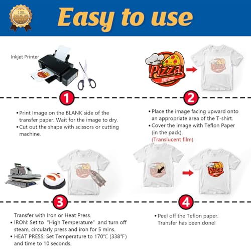 Image of TransOurDream Heat Transfer Paper for Light Shirts(50 Sheets, 8.5x11),Printable HTV Heat Transfer Vinyl for Inkjet Printers
