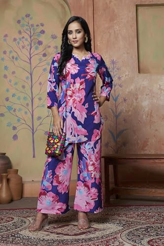 Image of DHRUVI TRENDZ Kurta Sets for Woman | Co ord Set for Women Stylish | Kurti Set for Woman | Short Kurti for Women | Kurtis | Ethnic Floral Straight Kurta Set's with Palazzo Pants