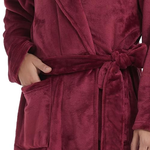 Mens Fleece Bathrobe with Shawl Collar,Soft Warm Knee Length -Mens' Plush Bathrobe- Soft Fleece Spa Bath Robe for Men2