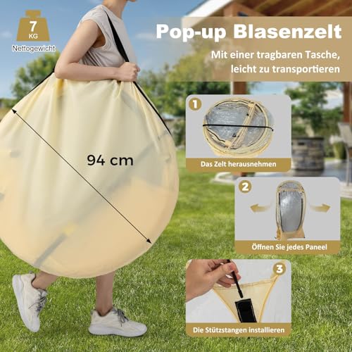 GYMAX Transparentes Pop up Zelt, faltbares Kuppelzelt für 5-6 Personen, durchsichtiges Wurfzelt mit Tragetasche, Bubble-Zelt für Outdoor-Aktivitäten, Sofortzelt wetterfest