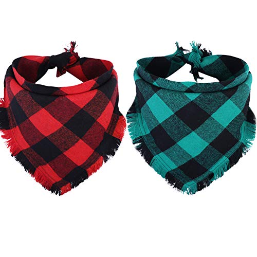 KZHAREEN 2 Pack Dog Bandana Christmas Plaid Reversible Triangle Bibs Scarf Accessories for Dogs Cats Pets Animals