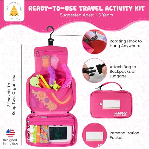 Image of Travel Essentials for Kids - All-in-One Hanging Bag with Toddler Toys, Road Trip Activities for Kids, Sensory Toys & Travel Games for Airplane Trips, Car Rides - Boys & Girls 3+ Years, Toddler Pink