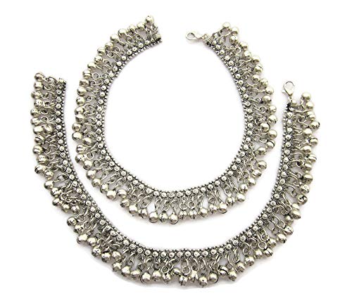 Indiastop Womens Fashion Anklets Pair | Ankle Bracelet Barefoot Sandals Feet Jewelry | Festival Bohemian Vintage Retro Tribal Gypsy Hippy Bollywood Boho Chic Style | Jingle Bell Charm Handcrafted Indian Payal #TOP2