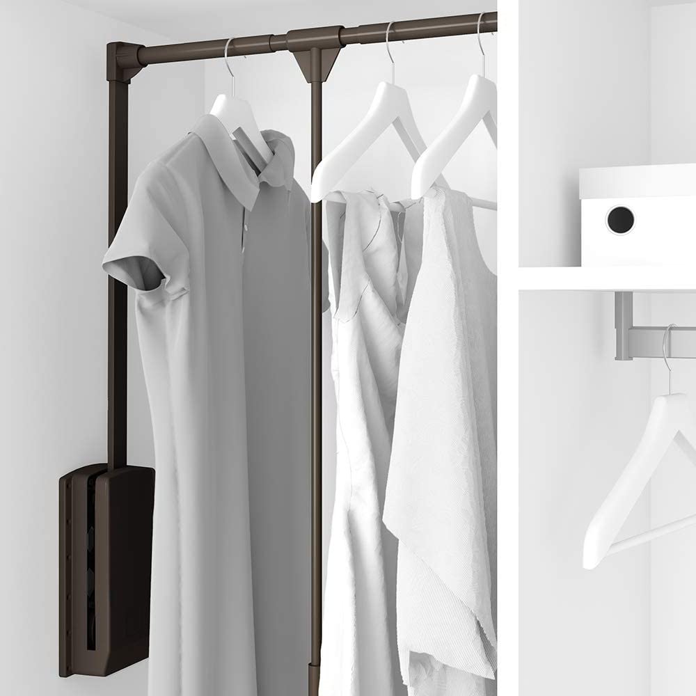Gedotec Porte-manteau Réglable | Go Up | Tringle à vêtements réglable en largeur 930-1250 mm | 1 Pièce Tringle à vêtements pliable | Noir | Ventilateur de penderie pliable | Wardrobelift