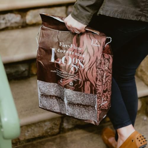 1 x 12 Pack of Coffee Husk Logs - Eco Alternative to Firewood - Suitable For Fireplace Open Fires Chimeneas Firepit Multi Fuel & Wood Burning Stoves - Burns Hotter Than Kiln-Dried Logs