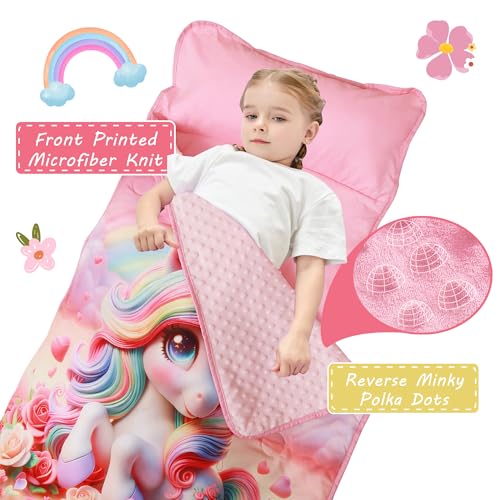 Image of Lasoftan Toddler Nap Mat with Pillow and Blanket, Extra Large Rolled Napping Mats,Slumber Bags for Boys Girls,Kids Sleeping Bag for Daycare, Preschool Travel Camping