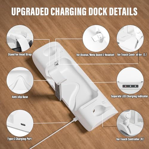 Image of Upgraded Charging Dock for Oculus Quest 2, Magnetic VR Charger with 2 Rechargeable Batteries for Oculus Quest 2 Accessories, VR Headset & Charger Controller Supports LED Indicator