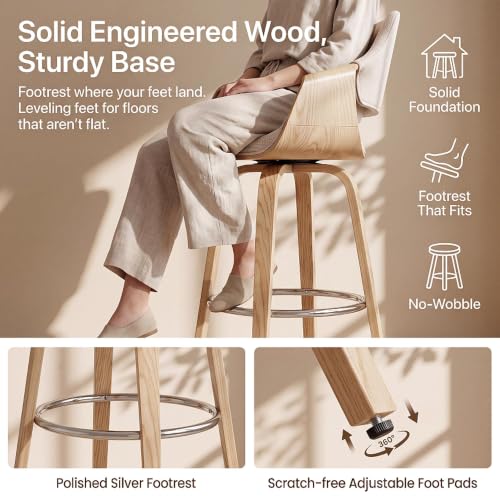 Image of HNY 26 inch Swivel Bar Stools Set of 3, Beige Chenille Counter Height Barstools