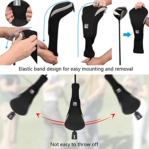 Big Teeth Golf Club Head covers Wood for Driver Fairway Hybrid with No.Tag Long Neck Balck Meshy Knit - Image 4
