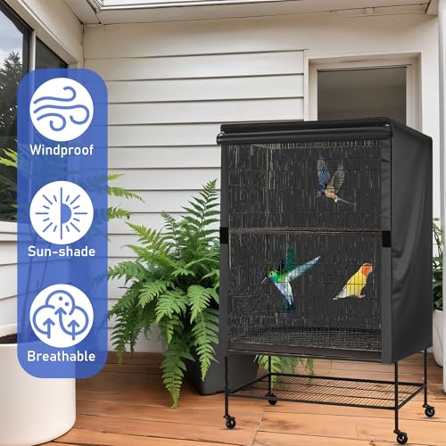 Image of Xthrotsenk Universal Bird Cage Cover 33 inchx23 inchx41 inch Large Good Night Black-Out Birdcage Cover Durable Bird Cage Covers for Parrot Parakeet(Black)