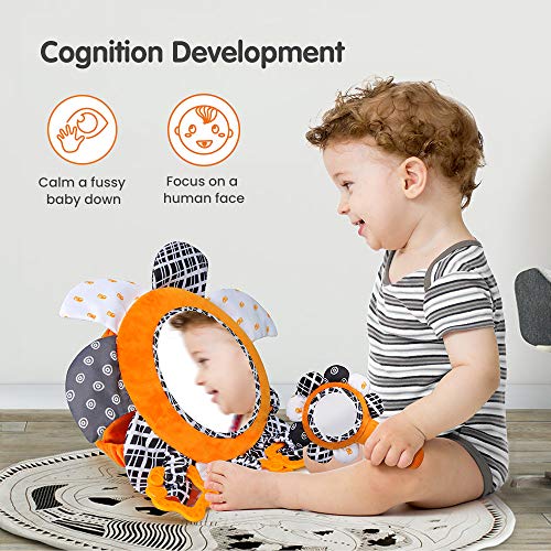 Babyspiegelspeelgoed met pluche rammelaarsringen, hoogcontrast zonnebloemensets, babyautospiegel voor achterbank… - Afbeelding 5