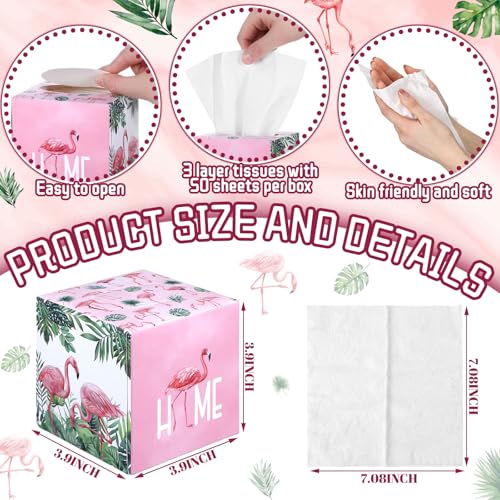 Image of Fourluoo 12 Pack Summer Flamingo Facial Tissues Cube Boxes, 600 Sheet 3 Ply | Tropical Pink Flamingo Palm, Fits Car Holder Bedroom Desk, Soft Square Face Tissues Bulk for Home Office Travel Supplies