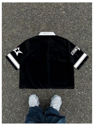 Men's Retro Button Down Jersey Shirts Number Graphic Collared Baseball Shirt Short Sleeve Streetwear2