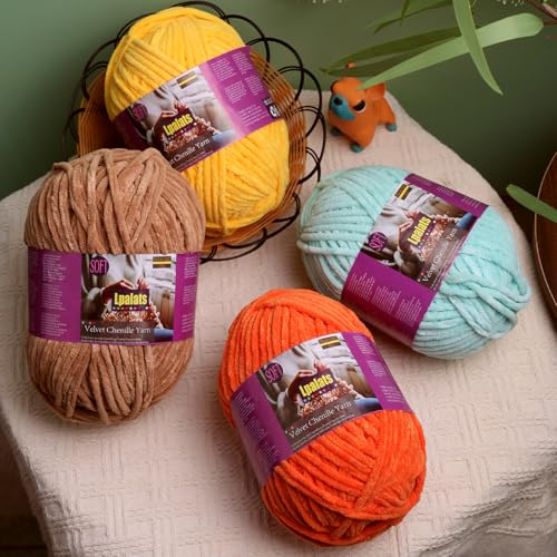Image of Chunky Chenille Yarn for Crocheting, Yellow Fluffy Blanket Yarn for Crochet