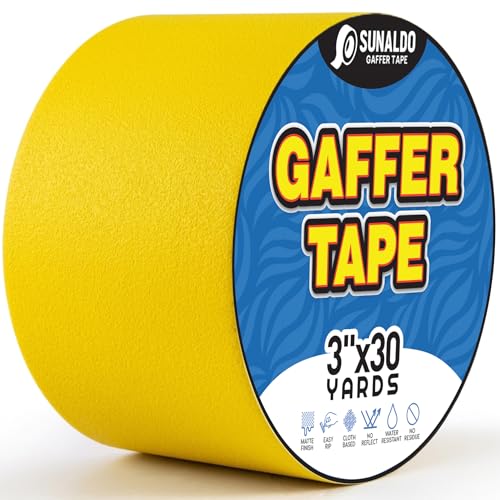 Image of Gaffers Tape Heavy Duty, Easy to Rip, Residue-Free Professional Grade Floor Tape for Electrical Cords, Matte Finish Non Reflective, Weather Resistant (1, Yellow, 3 inch x 30 Yards)