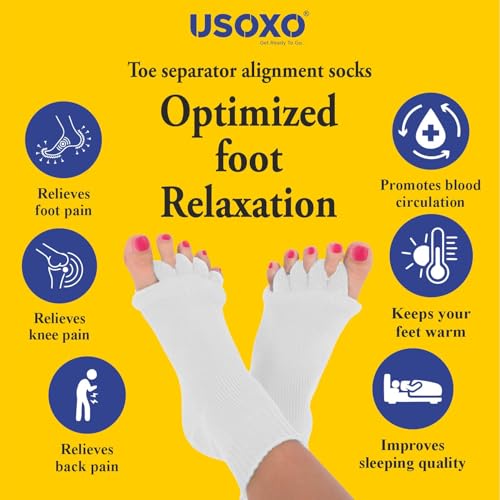 Image of Foot Alignment Socks|Cotton Finger Toe Separator|Easing Bunion Hammertoe And Arthritis Pain Relief|Improving Posture & Increasing Flexibility|Free Size For Office Yoga Men & Women (White)
