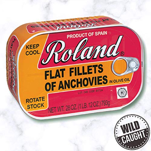 Roland Foods Flat Anchovy Fillets Packed in Olive Oil, Wild Caught from Spain, 28 OZ Can
