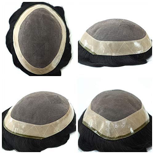 Hair Replacement System for Men Poly Coating Fine Mono Toupee Real Gents Black Hair Human Hairpieces 6X8