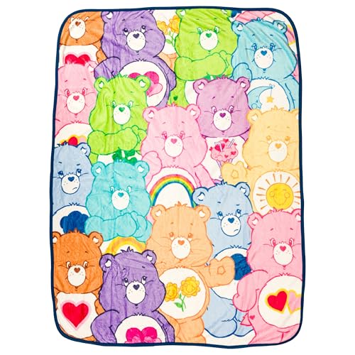 Image of Silver Buffalo Care Bears Featuring Tenderheart, Harmony, Good Luck, Bedtime, Love-A-Lot, Cheer, Share, Funshine, Grumpy, Wish, and Friend Bear 45” x 60” Fleece Throw, Soft and Cozy Blanket, 250 GSM