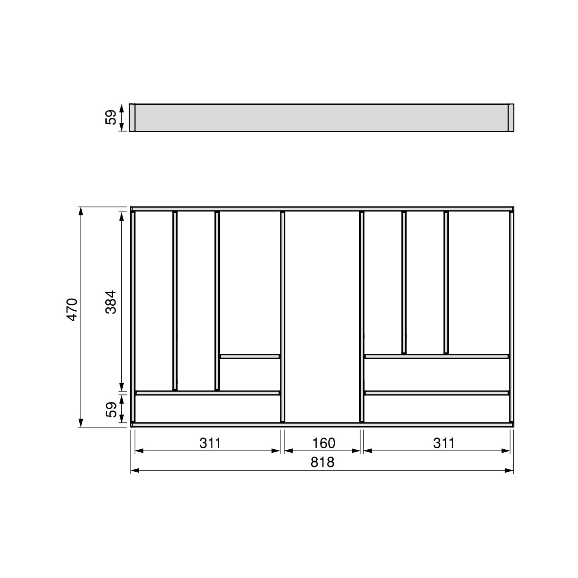 Emuca - Organizzatore per cassetti 900x500, divisori per cassetti,Alluminio, Grigio antracite