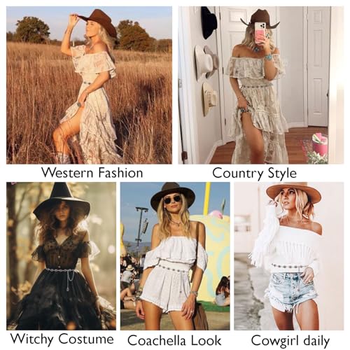 Image of FIORETTO Western Waist Chain Belt Metal Concho Belt for Women Cowgirl Cowboy Boho Country Belt for Dress Jean