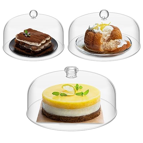 Uiifan 3 Pcs Clear Cake Dome Cover 7' 9' 11' Acrylic Cake Stand Cover Round Cheese Cloche Dome Plastic Food Cloche for Display Serving Platter