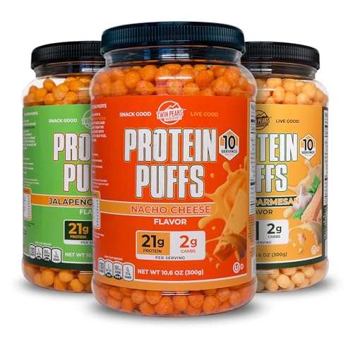 Twin Peaks Low Carb, Keto Friendly Protein Puffs, (Garlic Parmesan + Nacho Cheese + Jalapeno Cheddar)