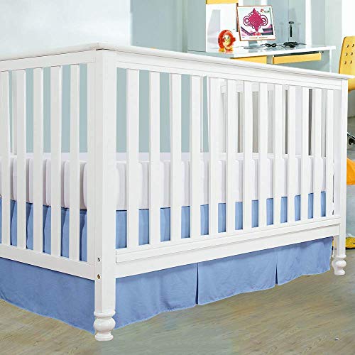 Image of Cottington Lane Crib Bed Skirt Pleated Crib Skirt Dust Ruffle, 100% Natural Cotton, Nursery Crib Toddler Bedding Skirts for Baby Boys or Girls, 14 inch Soft Crib Dust Ruffle Drop Crib Skirt-Light Blue.