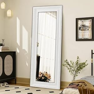 Rustic Large Standing Mirror Full Length 67 X 26 Inch, Distressed White Boho Wood Floor & Full Length Mirror with Beaded Border, Farmhouse Long Mirrors for Living Room Bedroom Rustic Large Standing Mirror Full Length 67 X 26 Inch Distressed White Boho Wood Floor Full Length Mirror with Beaded Border Farmhouse Long Mirrors for Living Room Bedroom